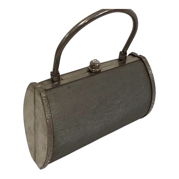 Vintage Silver Metal Clutch Purse Evening Handbag Top Handle 8.5x4 - Picture 7 of 16